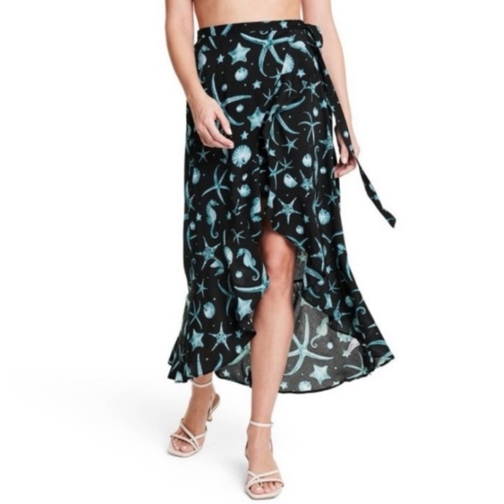 Agua Bendita XS Target Wrap Skirt Womens XS Deep Sea Starfish Seahorse Coverup